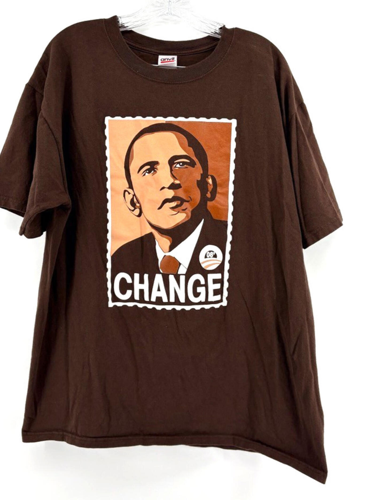Anvil Brand PreShrunk TShirt Obama 08 Change Brown Xl